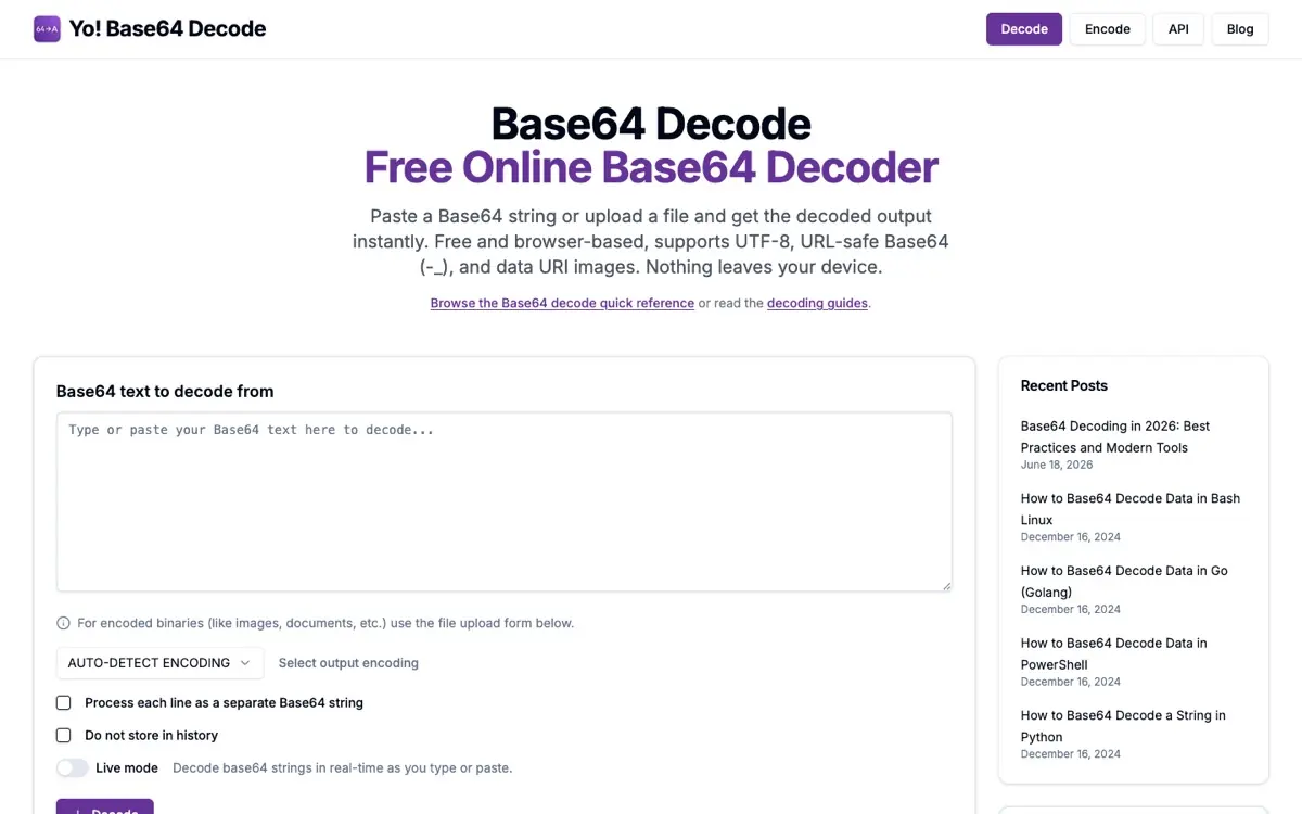 The Base64 Decode home page