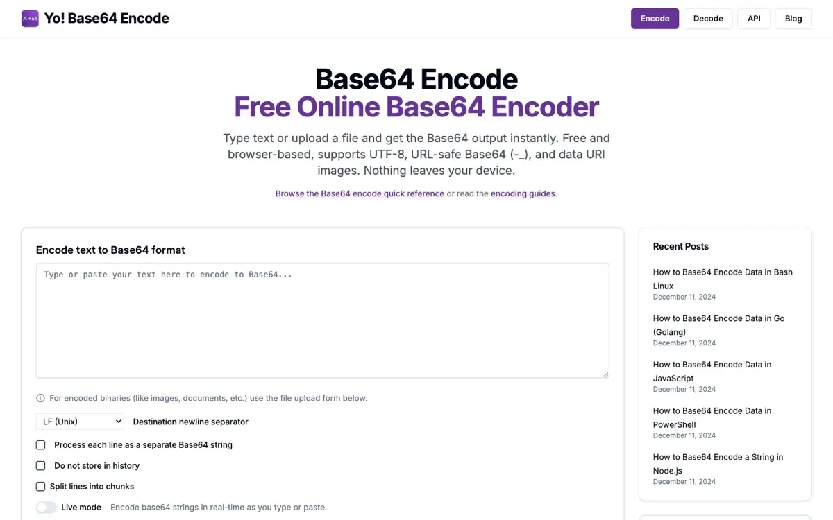 The Base64 Encode home page