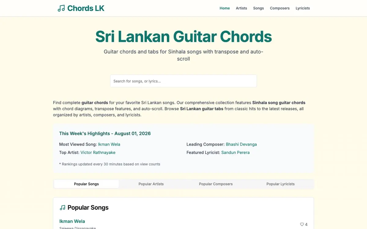 The Chords LK home page