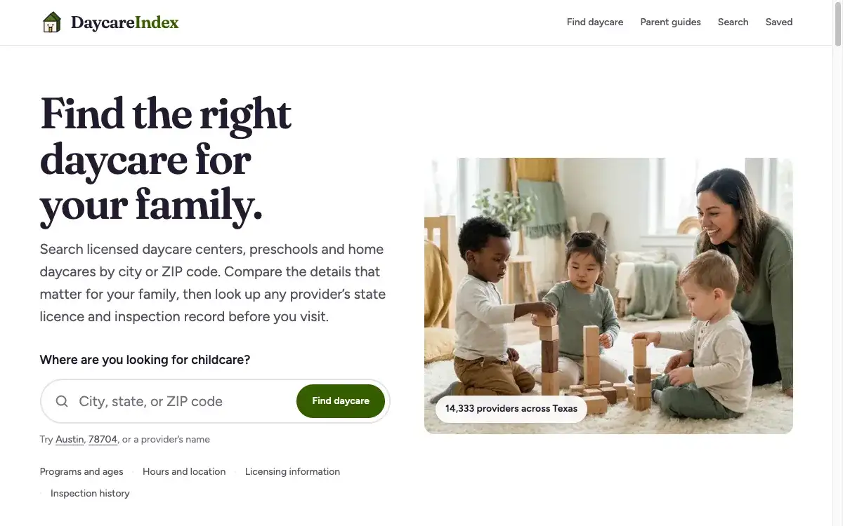 The Daycare Index home page