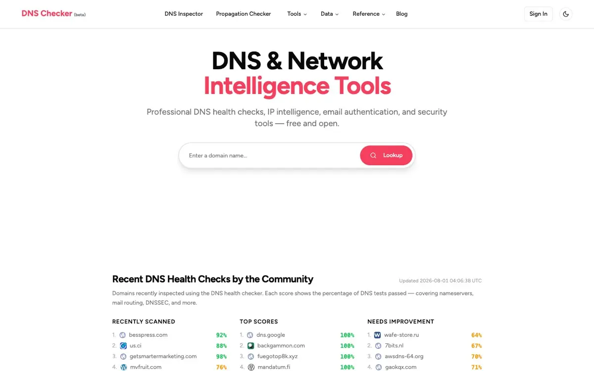 The DNS Checker home page