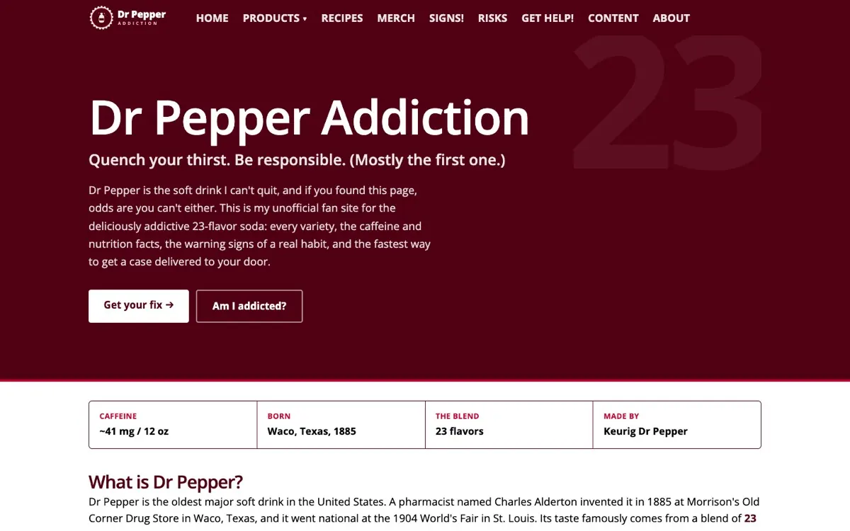 The Dr Pepper Addiction home page